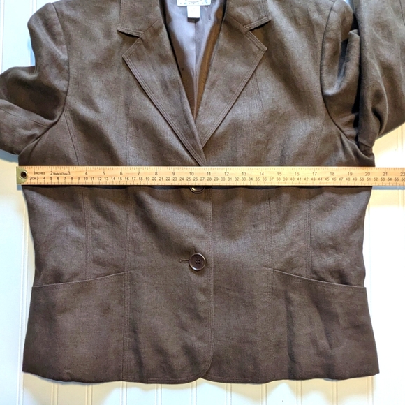 Talbots Linen Women's 14P 14 Petite Brown 100% Irish Linen 2 Two Button Blazer - Picture 8 of 9